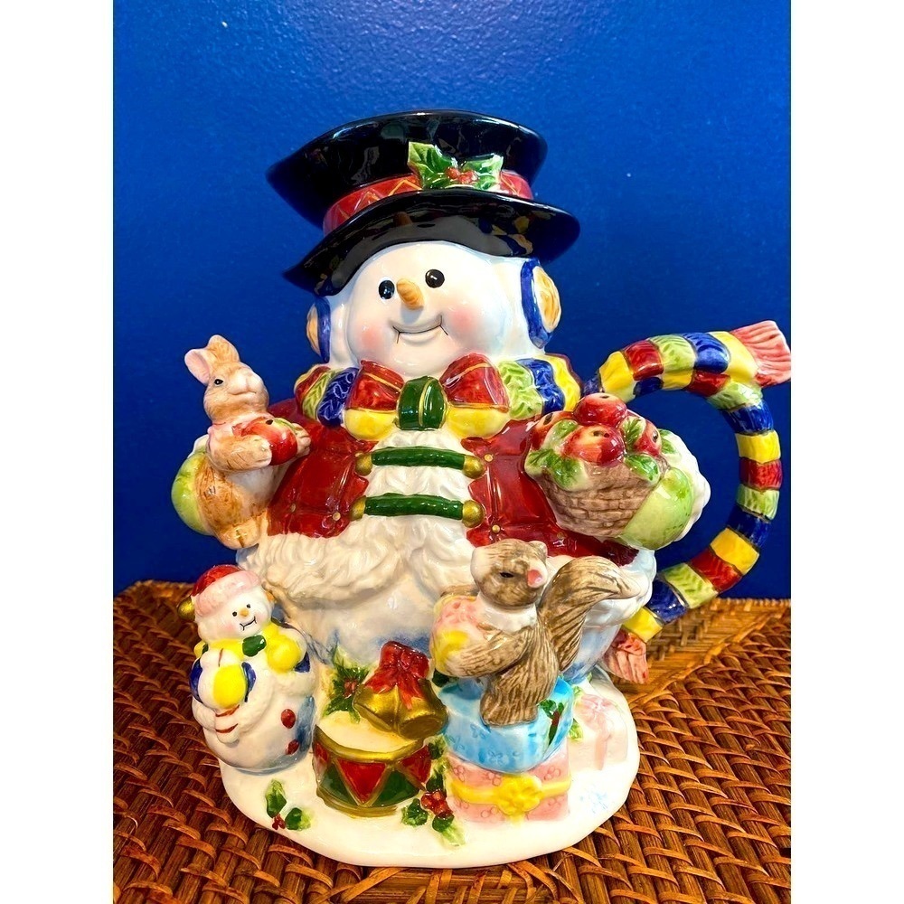 Adorable Snowman with his Furry Friends Christmas Holiday Pitcher 9”